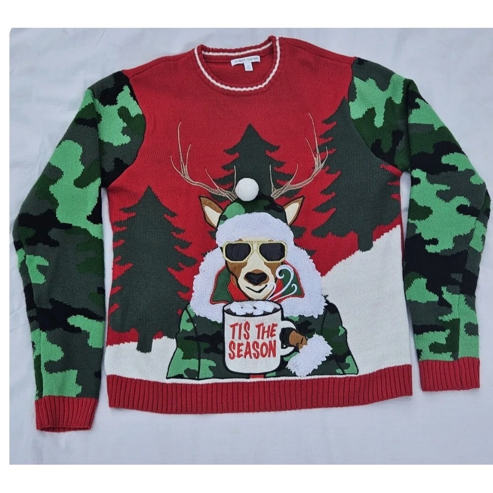 Christmas Ugly Sweater Tis The Season Reindeer Santa Men Party Size Medium F6